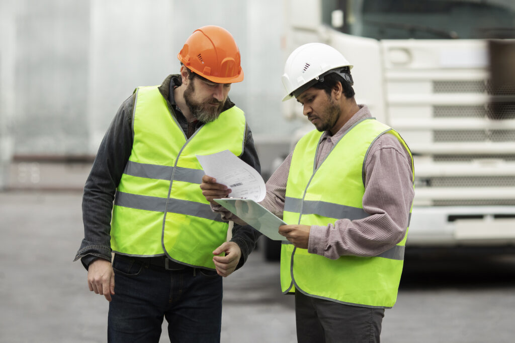 medium shot men with neon vests